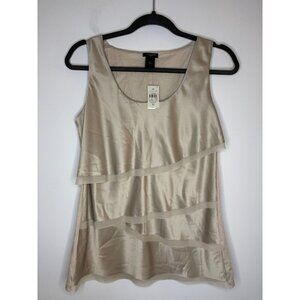 ANNE TAYLOR NEW Tiered Tank Womens M Tan Satin Ruffle Foundation Flowy Holiday